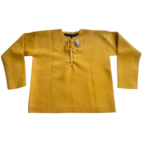 J.Crew Bonded Lace-Up Mustard Merino Wool Sweater Sz M NWT - Picture 7 of 7